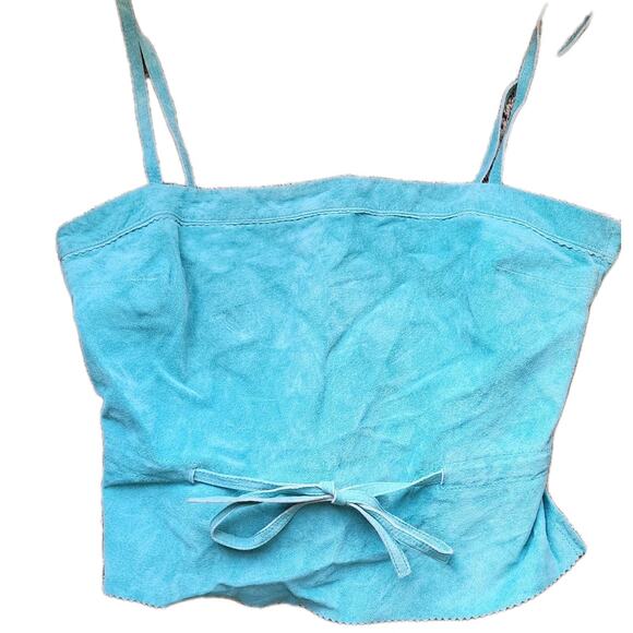 BCBG MAX AZRIA Teal Turquoise Blue Suede Leather Tank Top Size 6 - Picture 1 of 6